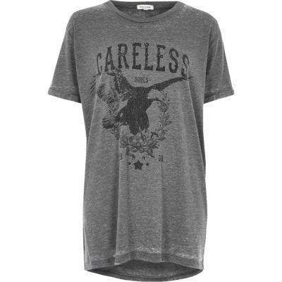 Grey &#39;Careless&#39; print band T-shirt